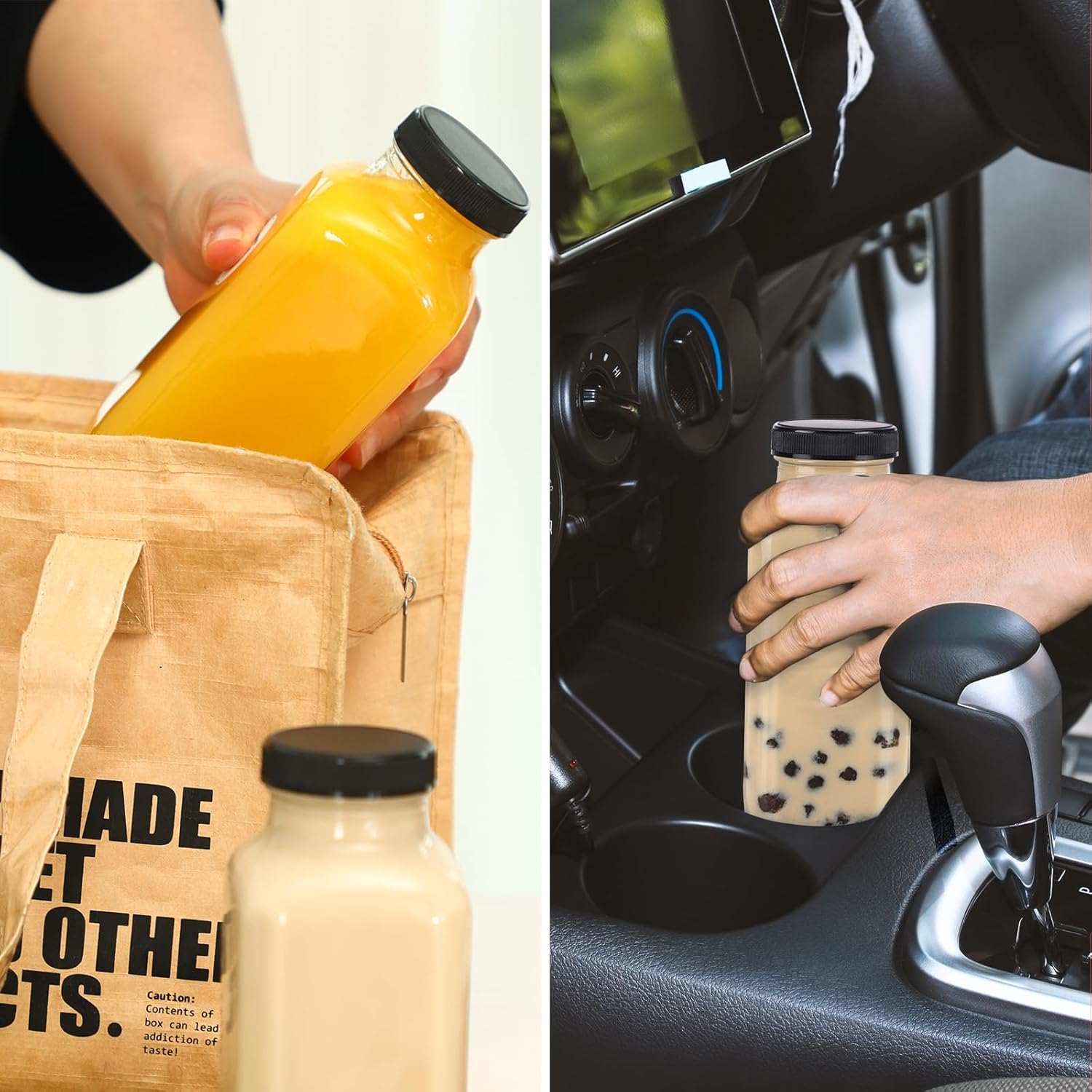 CUCUMI 5pcs 16oz Glass Juice Bottles with Lids, Reusable Juice Containers Drinking Jars Water Cups with Brush, Glass Straws, Lids with Hole