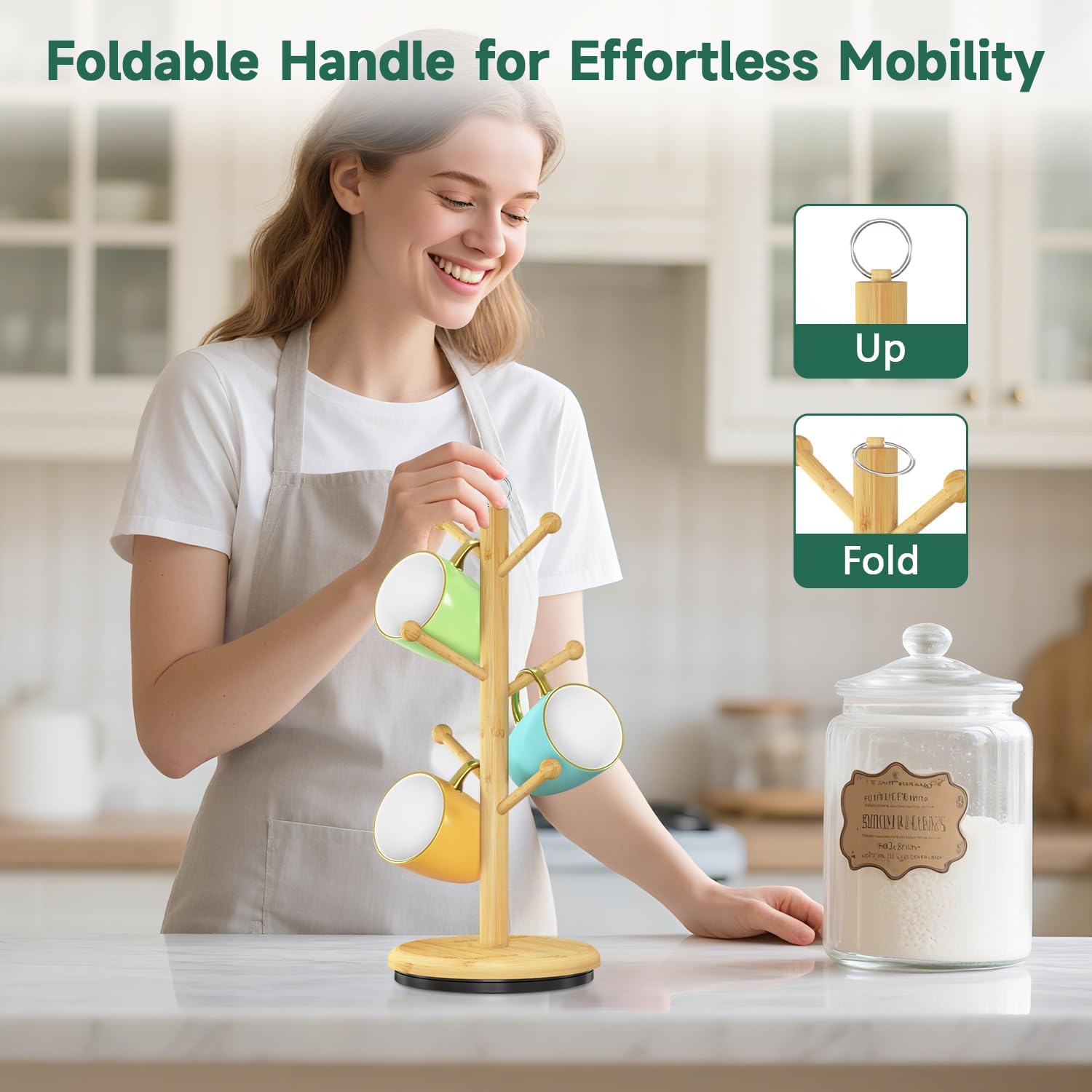 EsLuker.ly Mug Holder Tree Bamboo 360° Rotating Coffee Cup Display Rack with 6 Hooks for Home Kitchen Counter, Upgrade Wood Mug Stand Station Organizer, Building Your Dream Coffee Corner