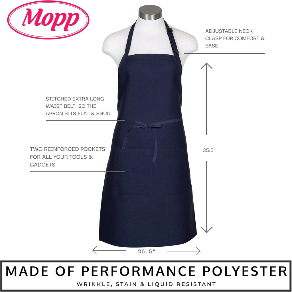 Pomp 2 Pack Premium Bib Aprons | Adjustable Neck + 2 Pockets | Water + Oil Resistance | Men & Women's Kitchen Cooking Aprons
