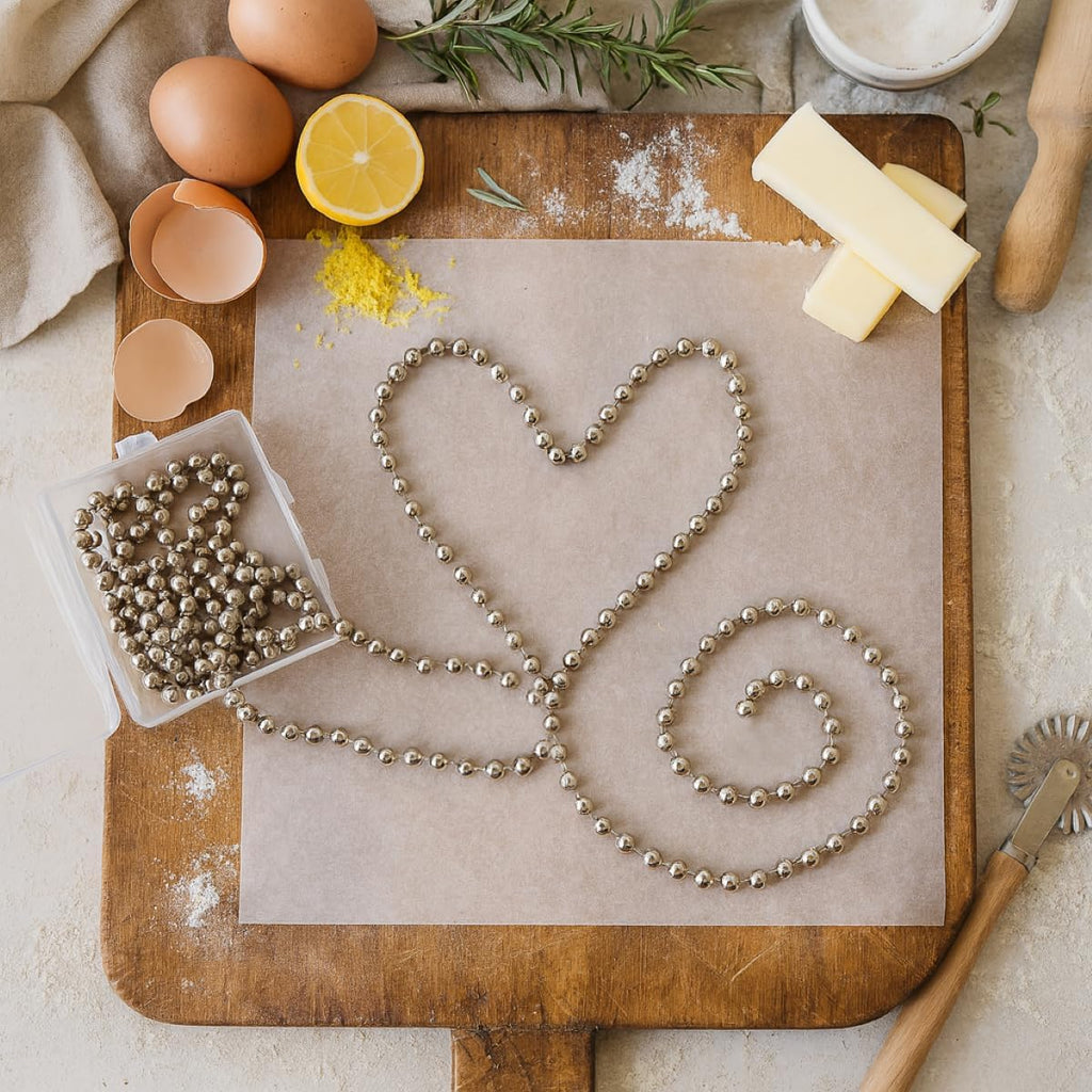 Mrs. Anderson's Baking Pie Weights | Stainless Steel Stoneware Beads for Blind Baking | Heat-Safe, Food-Safe, Easy to Use | Prevents Shrinking, Puffing, Bubbling | Connected Chain Weights