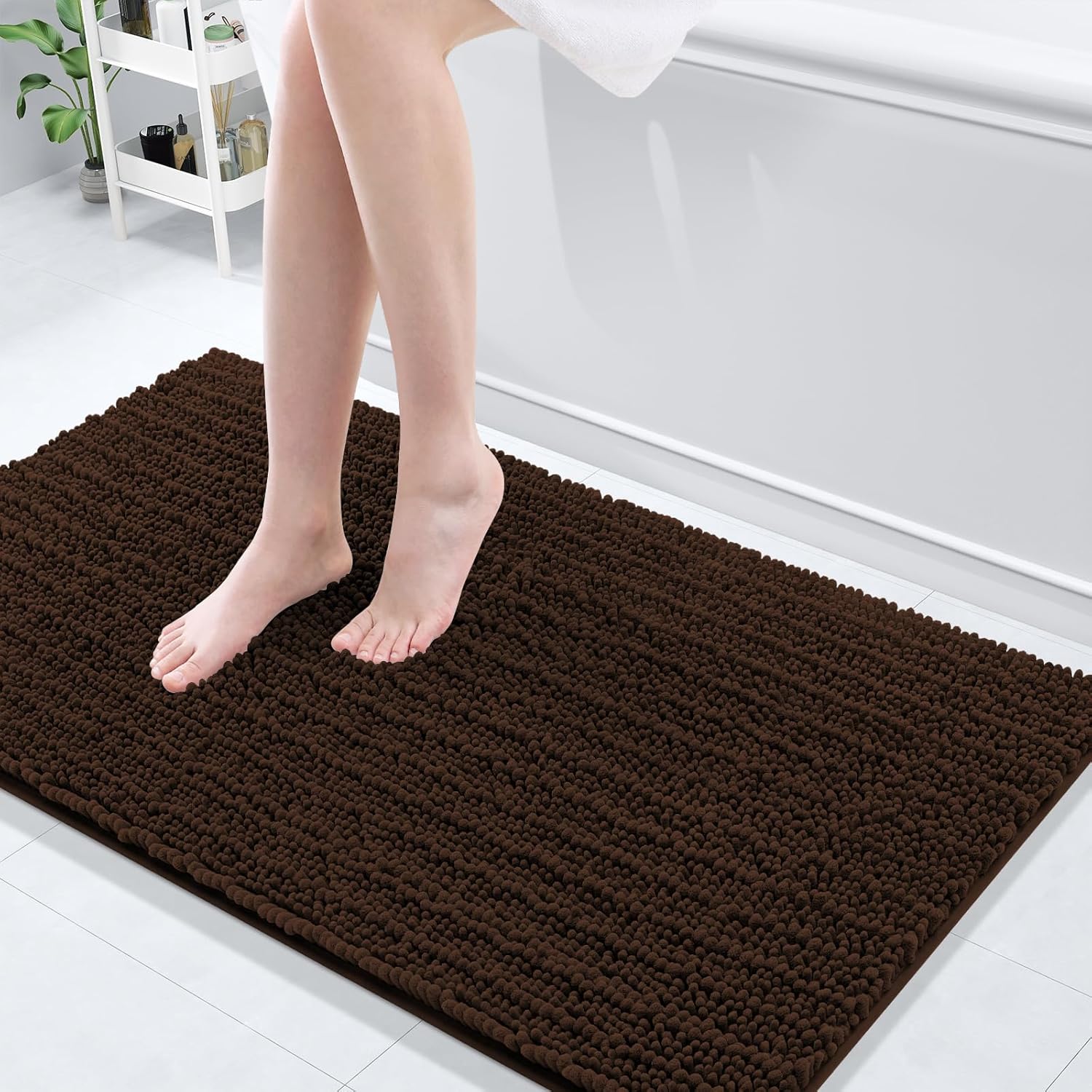 Arotive Luxury Chenille Bathroom Rug Mat, Extra Soft Thick Absorbent Shaggy Bath Rugs, Non-Slip Machine Wash Dry, Plush Bath Mats for Bathroom, Shower and Tub, 47x24, Brown
