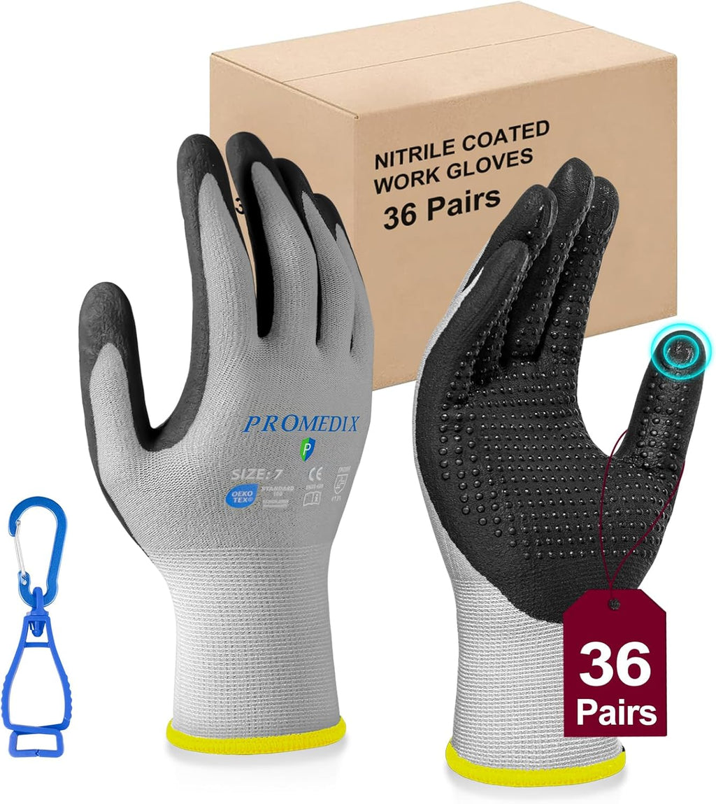 PROMEDIX P Nitrile Coated Work Gloves,MicroFoam Safety Work Gloves Men,Seamless Knit Nylon&spandex Gloves with Grip