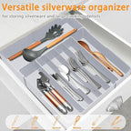 Homecor Silverware Drawer Organizer for Kitchen - Adjustable Utensil Holder Drawer Organizer, BPA Free Flatware and Cutlery Tray, Expandable Plastic Storage for Spoons Forks Knives, Grey