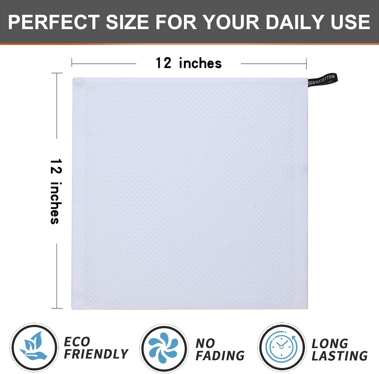 Kitinjoy 100% Cotton Kitchen Dish Cloths, 6 Pack Waffle Weave Dish Towels Ultra Soft Absorbent Quick Drying Dish Rags, 12 X 12 Inches, White