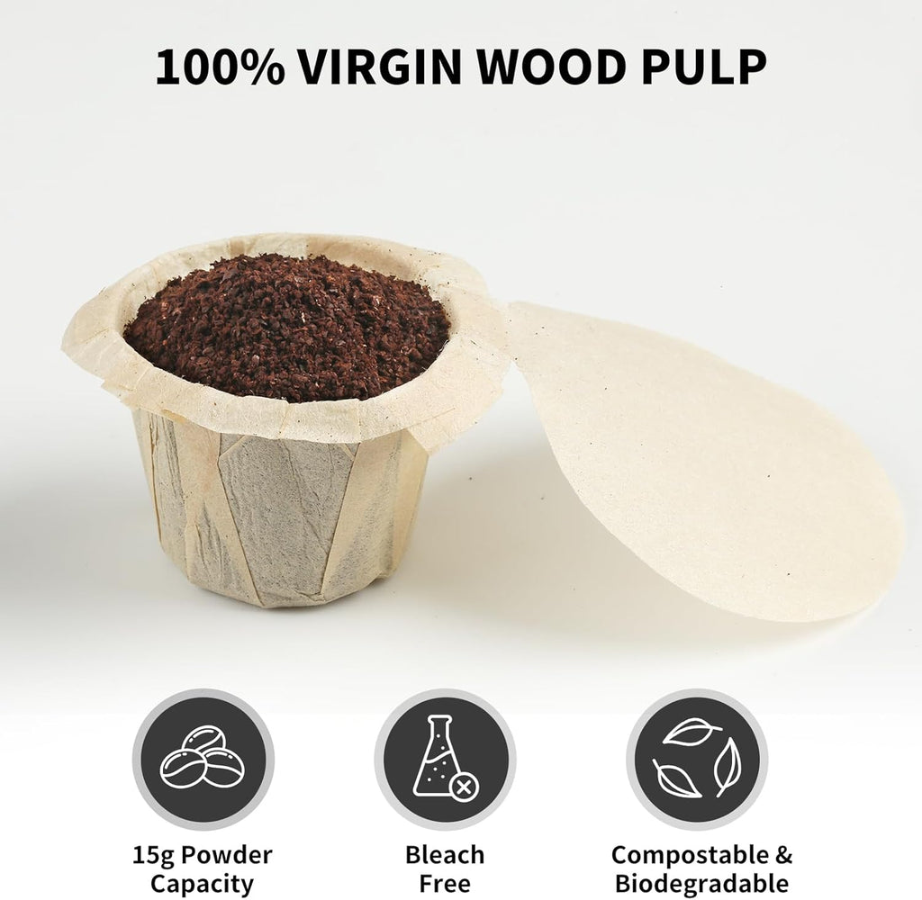 100 Count Fanativita K Cup Filters Disposable with Genius Lid Design, Fit All Reusable K Cups for Keurig (Unbleached)