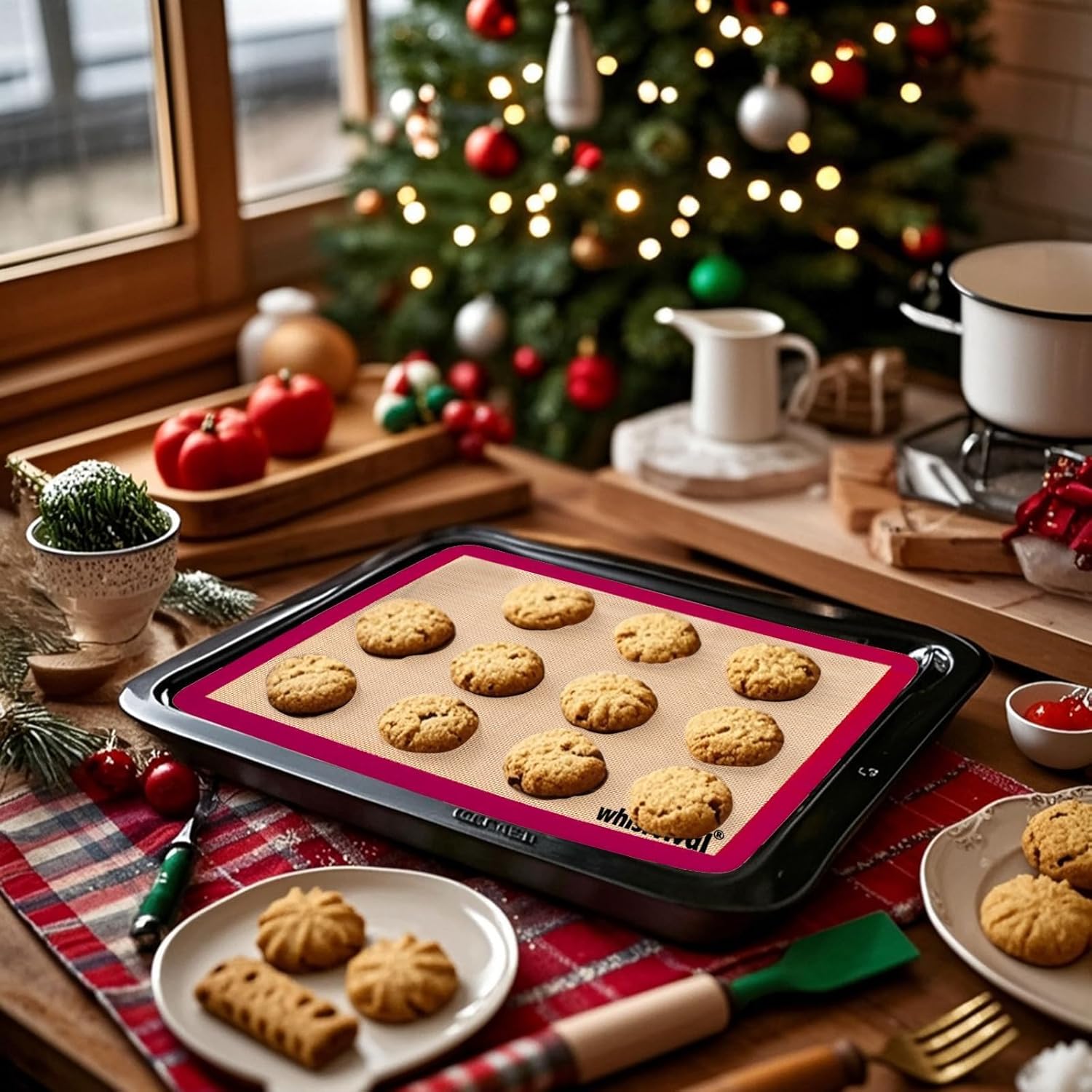 Silicone Baking Mat, 2 colors Half Sheet(16.5"x11.6") Non-Stick Baking Mat, Food Safe Silicone Mats for Baking Cookies, Macarons, Vegetables, 480℉ Heat Resistant (Deep Raspberry & Amber)