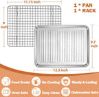 P&P CHEF Baking Oven Pan with Wire Rack, Stainless Steel Baking Oven Sheet Tray, Bacon Pan and Cooling Rack for Cooking Roasting Cookie, Dishwasher Safe & Easy Clean, 12.5 x 9.7 x 1 Inch