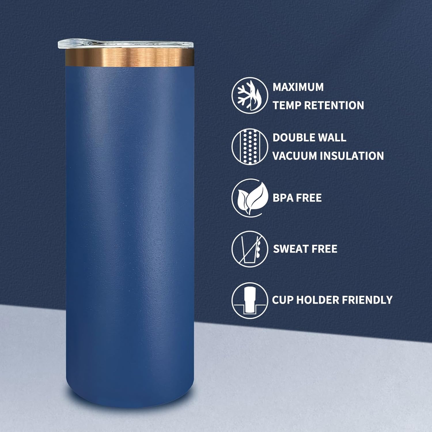 20 oz Skinny Tumblers Bulk 8 Pack, Stainless Steel Insulated Tumbler with Lids and Straws, Slim Double Wall Powder Coated Travel Coffee Mugs Reusable Cup for Hot Cold Drinks (Navy,8 pack)