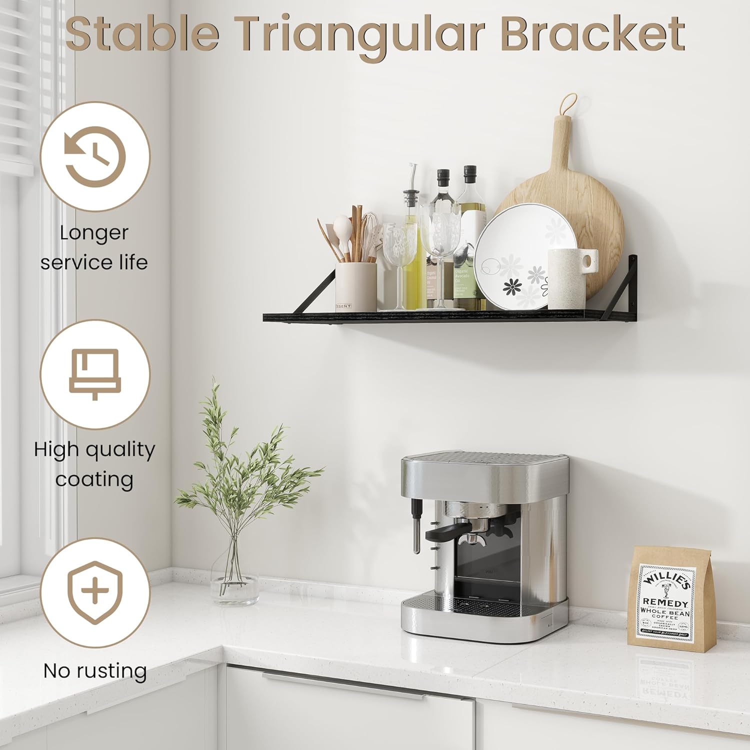 Dreamland Floating Shelves for Wall, 12 Inch Deep Floating Shelves Set of 2, 30W x 12D Large Wall Shelf with Sturdy Metal Brackets for Living Room, Bathroom, Bedroom and Kitchen, Black