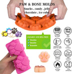 Puppy Dog Paw and Bone Silicone Molds, 2-in-1 and 6-in-a-row Dog Paw Molds,Non-Stick Food Grade,for Chocolate, Candy, Pudding, Jelly, Dog Treats-Set of 6 Pcs