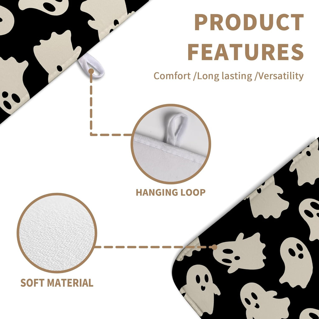 Halloween Ghosts Dish Drying Mat Black and White Large Kitchen Mats Dish Drying Pad Absorbent Dish Dryer Mat for Kitchen Countertops Microfiber Drainer Pad Dish Drying Mats (18x24 in)