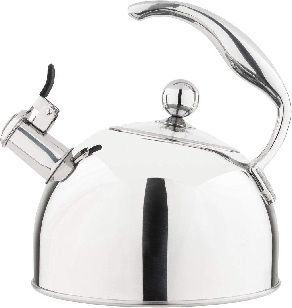 Viking 3-Ply Stainless Steel Tea Kettle, 2.6 Quart Stovetop Hot Water Pot with Tempered Glass Lid, Ergonomic Handle, Induction Ready, Mirror Finish