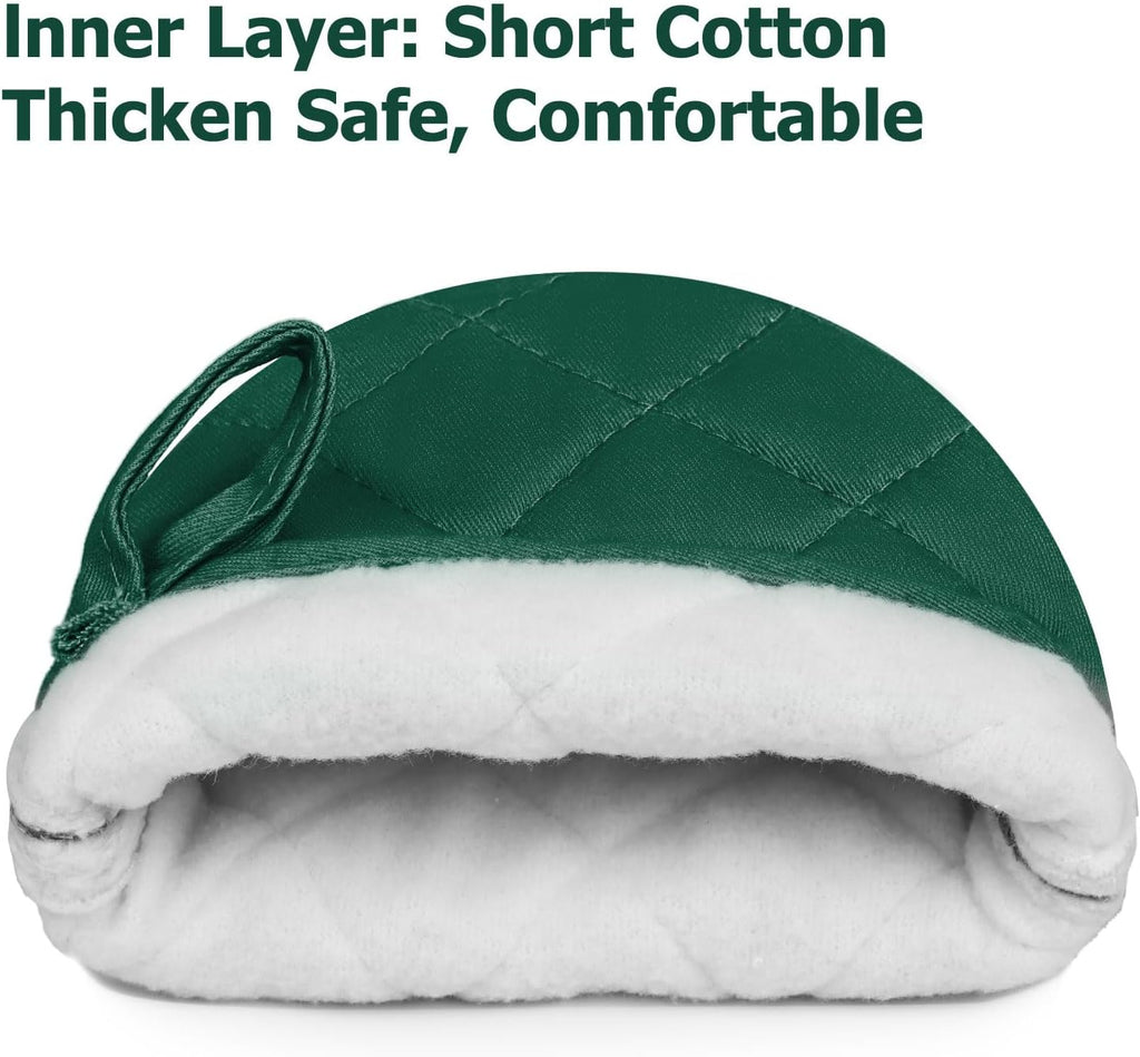 1 Pair Short Oven Mitts, Heat Resistant Silicone Kitchen Mini Oven Mitts for 500 Degrees, Non-Slip Grip Surfaces and Hanging Loop Gloves, Baking Grilling Barbecue Microwave Machine Washable