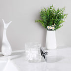 Glass Cotton Jar Holder Silver Lid, Elegant Bathroom Storage Canister for Qtips, Cotton Balls, Floss, Makeup Organizer, Vanity Bathroom Organization