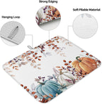 Fall Dish Drying Mat for Kitchen Counter Pumpkin Drying Pad Absorbent Drying Mats for Countertops Sinks Draining Racks Autumn Eucalyptus Leaves Drainer Holiday Harvest Thanksgiving Decorations 16x18