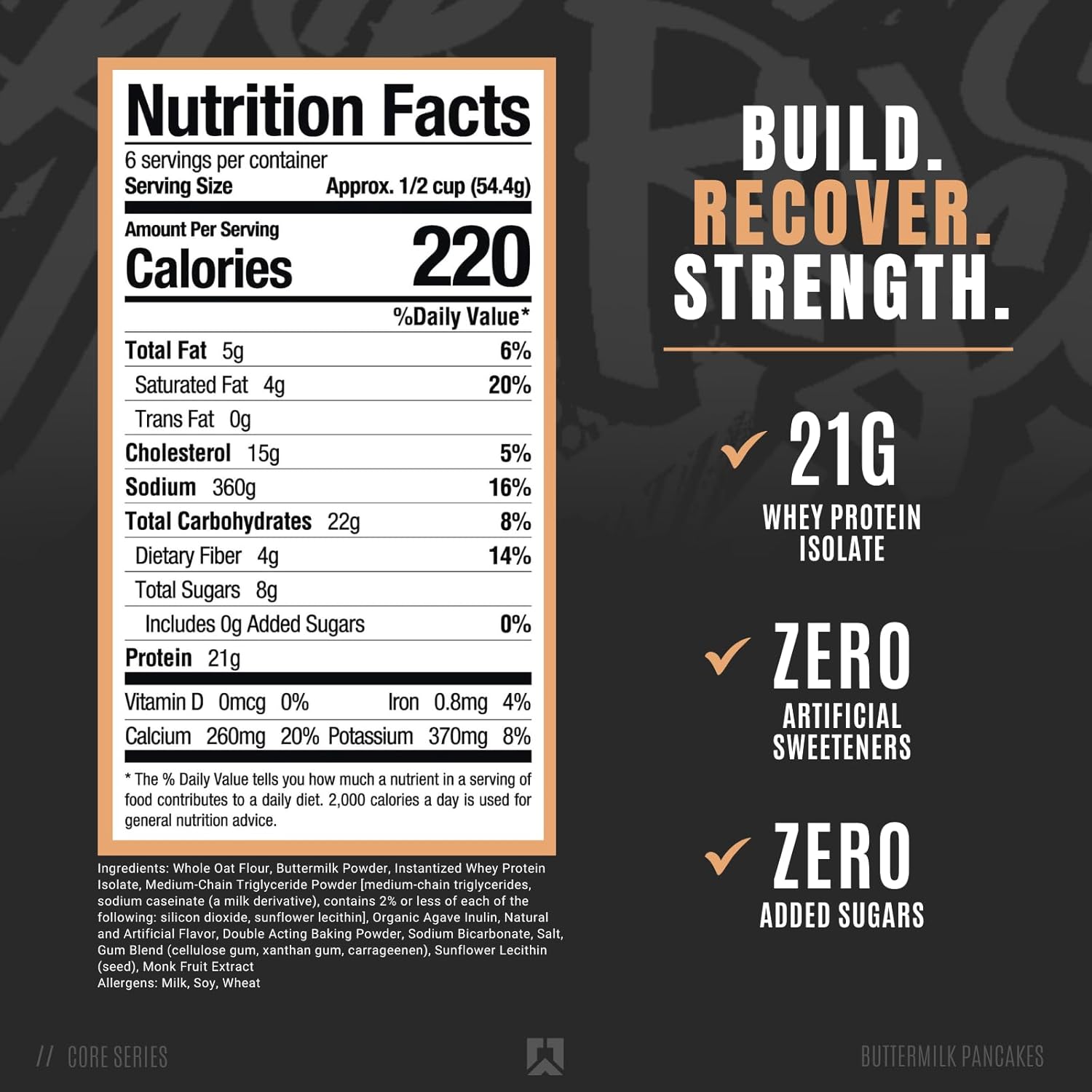RYSE Loaded Protein Pancake & Waffle Mix - Buttermilk - Naturally Sweetened Breakfast with 21g Protein, 3g MCTs and 2g Fiber - No Added Sugar - High Protein Snack for Clean Energy - 6 Servings