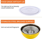 Yellow Mixing Bowls With Airtight Lids,Stainless Steel Bowl,Salad Bowls 7 Piece Colorful Nesting Bowl Yellow Kitchen Accessories,Size 7,3.6,2.7,2.1,1.5,1.1,0.8QT Stackable Design