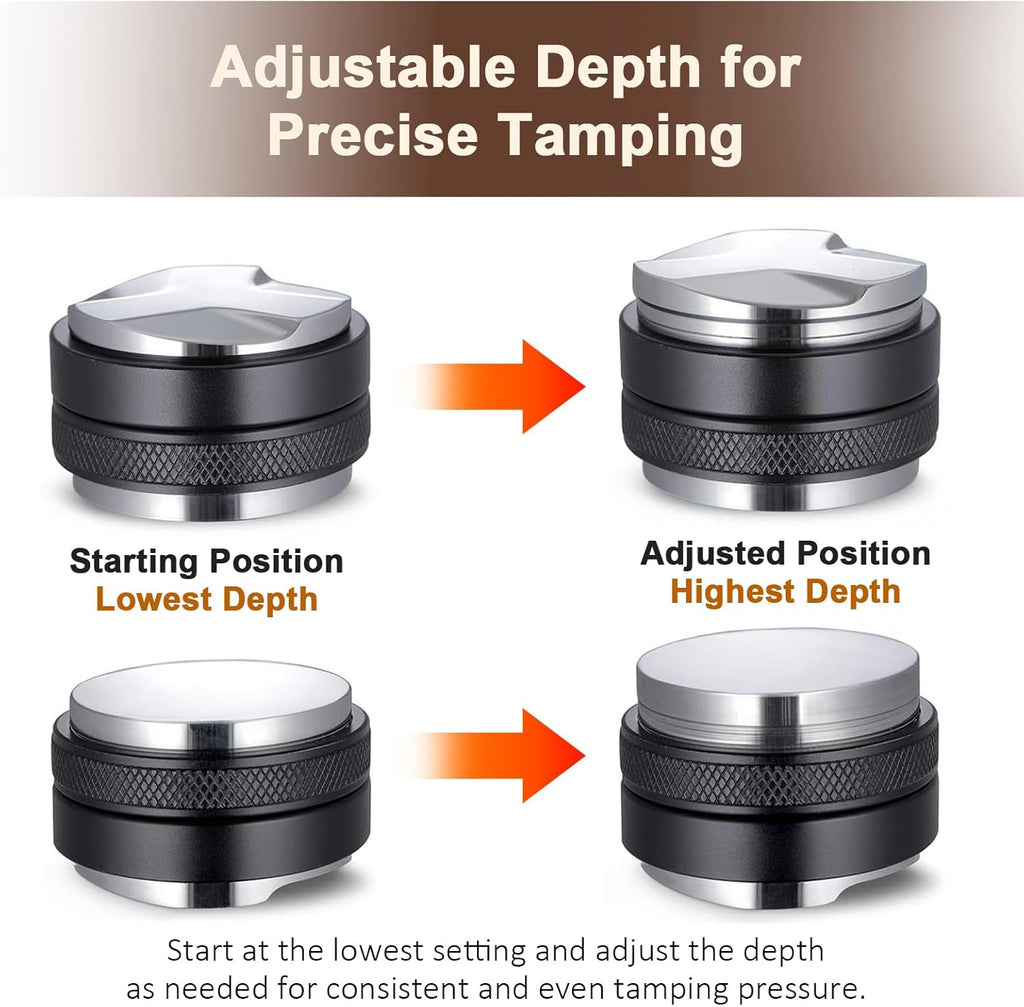 51mm Adjustable Coffee Distributor & Tamper, Dual Head Coffee Leveler, Compatible with 51mm Delonghi Portafilter, 2-in-1 Espresso Hand Tamper with Adjustable Depth