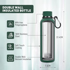Slim Insulated Water Bottles for Travel 18oz with Clip, Double Wall Vacuum Stainless Steel Water Bottle Keeps Drinks Cold 24 Hrs/Hot 12 Hrs, 100% Leakproof, BPA Free(Emerald Green)