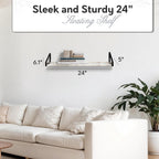 InPlace Shelving, 9602096E, Wall Mounted Real Wood Rustic Bracket Ledge, 24 Inch x 5 Inch x 6.1 Inch, Distressed White