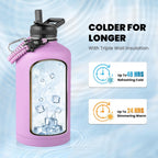 One Gallon Water Bottle Insulated, Triple Walled Vacuum Stainless Steel (Cold for 48 Hrs), Leak Proof & Non-BPA, Large Water Flask Jug with Paracord Handle & Straw Spout Lids