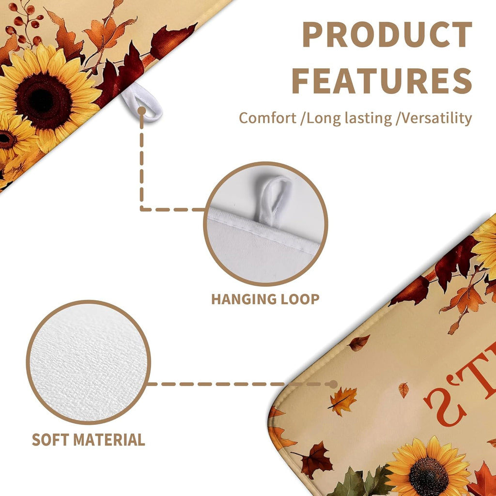 Fall Orange Pumpkins Dish Drying Mat Maple Leaves Autumn Large Kitchen Mats Dish Drying Pad Absorbent Dish Dryer Mat for Kitchen Countertops Microfiber Drainer Pad Dish Drying Mats (18x24 in)