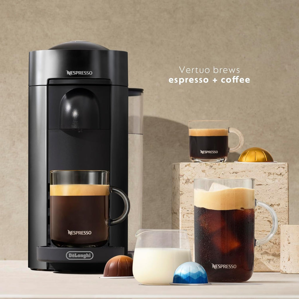Nespresso VertuoPlus Coffee and Espresso Machine by De'Longhi with Milk Frother, Ink Black