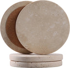 CASACOUTURE-Travertine-Stone-Coasters Set of 4-Round -4" Diameter Drink Coasters for Housewarming Gift, Desktop Protection Suitable for Various Cups - Sturdy and Durable Aesthetics