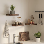 Square Floating Shelves for Wall, 12"W x 12"D x 1.2"H, Small Wooden Wall Mounted Display Shelf with Invisible Brackets for Living Room, Bedroom, Bathroom, Kitchen Decor, Set of 3, Rustic Brown