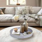 MAONAME 13" Gray Round Tray, Grey Serving Tray with Handles, Modern Round Decorative Trays for Coffee Table, Plastic Trays for Ottoman, Bathroom, Decor