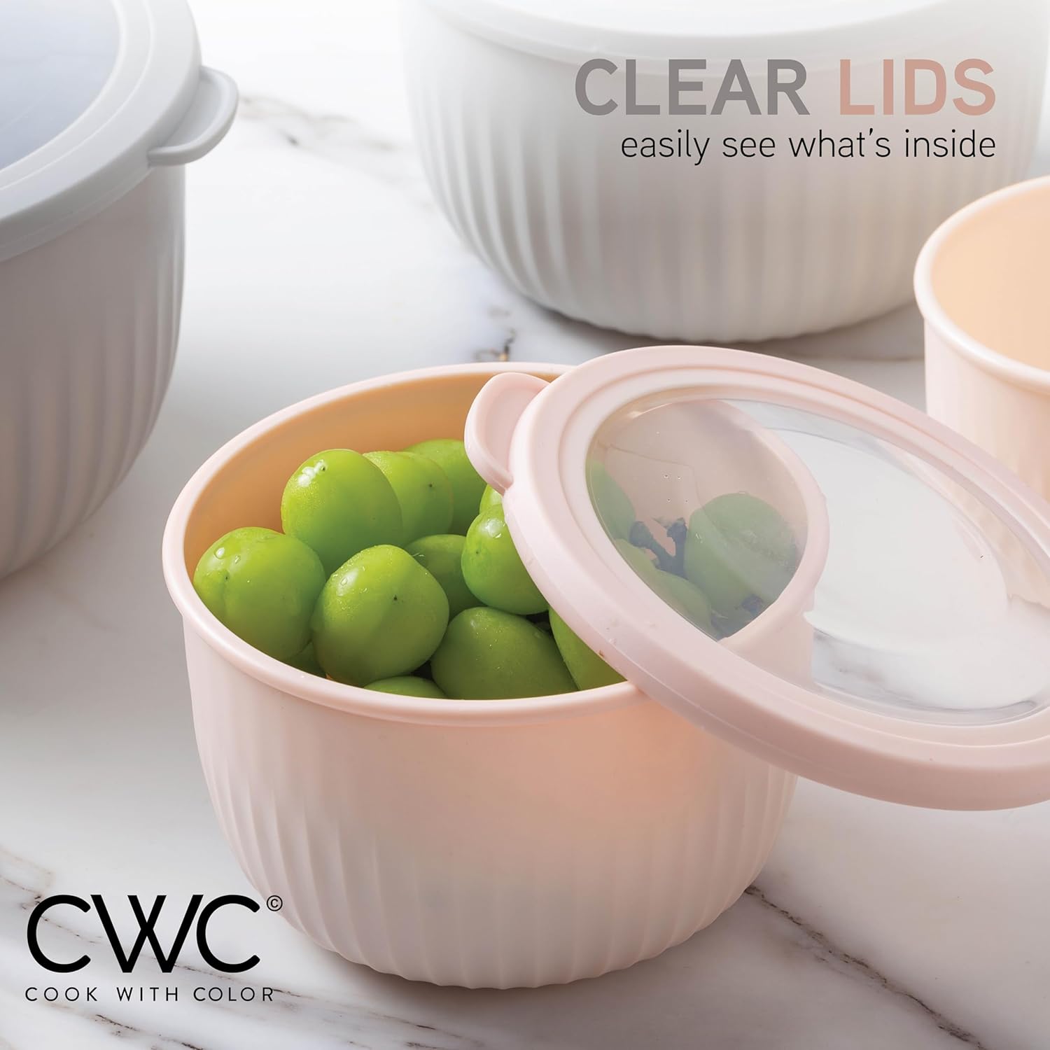 COOK WITH COLOR Prep Bowls with Lids- Wide and Deep Nesting Plastic Small Mixing Bowl Set with Lids, 8 Piece Set - Deep Bowls, Grey/Pink