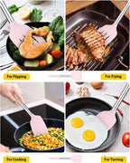 Pack of 2 Silicone Solid Turner, Non Stick Slotted Kitchen Spatulas, High Heat Resistant BPA Free Cooking Utensils, Ideal Cookware for Fish, Eggs, Pancakes(Pink)