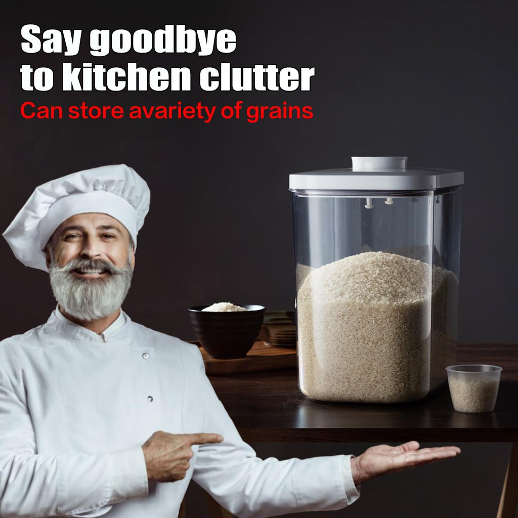 Rice Container - 25 Lbs/12KG/12L Rice Dispenser Storage with Measuring Cup Food Cereal Container Bins Pet Food Container Household for Kitchen Pantry Organization