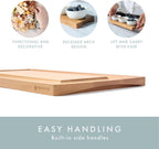 Charcuterie Board - Cheese Board with Grooves & Built-in Handles, Snack Tray for Vegetables, Fruits, Meat, Nuts - Decorative Wooden Serving Tray for Kitchen House Warming Gift