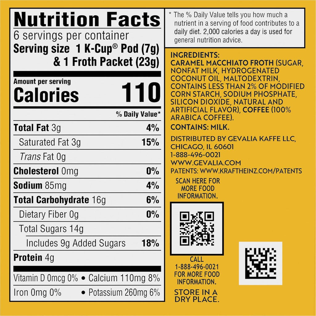 Gevalia Frothy 2-Step Caramel Macchiato Espresso K-Cup Coffee Pods & Froth Packets Kit, 6 ct Box