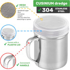 CUSINIUM Powdered Sugar Shaker Duster - With Handle - Cinnamon Shaker For Coffee Bar - Fine Mesh Dredge - 10 ounce | Style: Fine