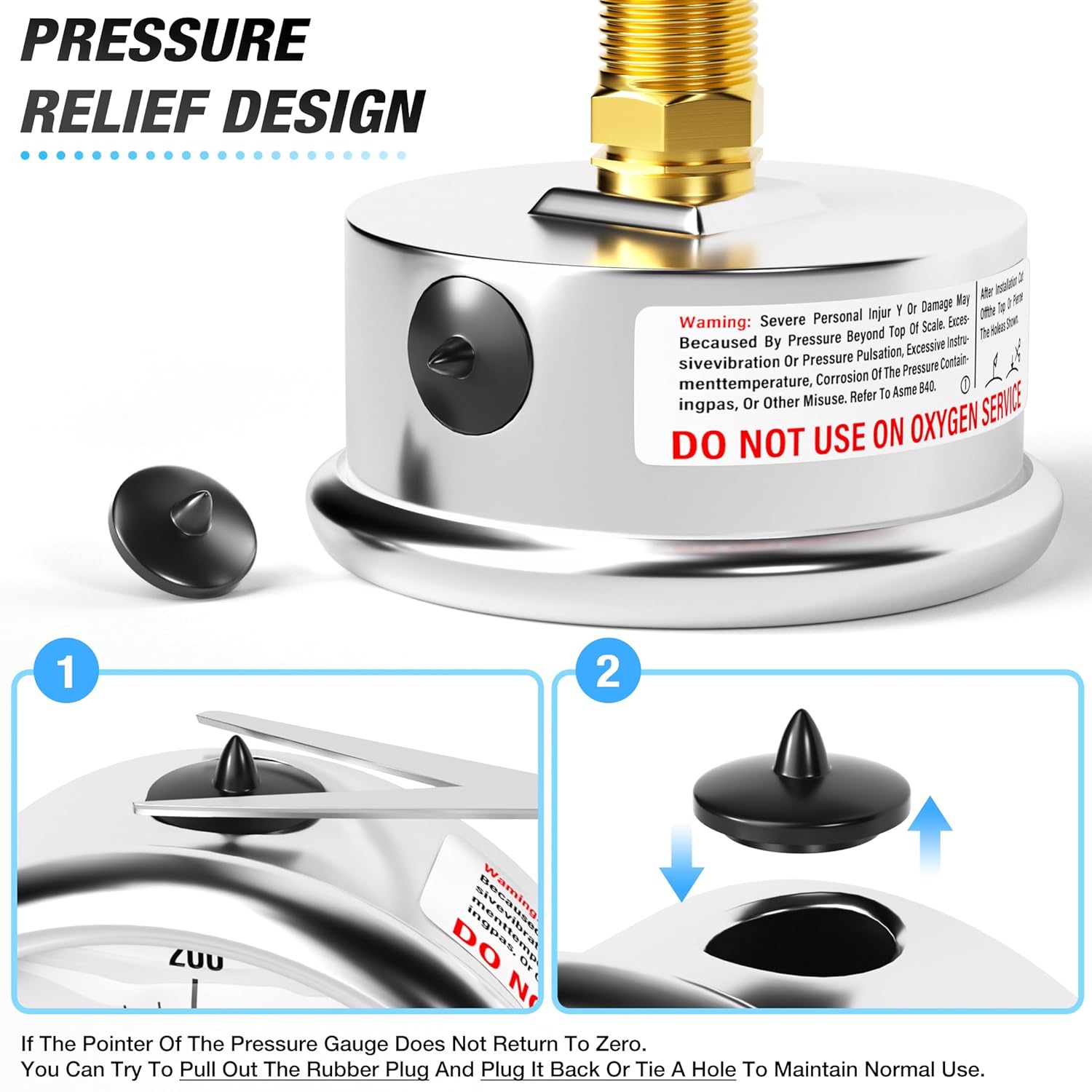 MEANLIN MEASURE 0~400Psi Stainless Steel 1/4" NPT 2.5" FACE DIAL Liquid Filled Pressure Gauge WOG Water Oil Air Center Back Mount, with 1/4" x 1/2" NPT and 1/4" x 3/8" NPT Hex Bushing