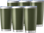 OMTech 20oz Tumblers Bulk, 6pc Stainless Steel Tumbler Set with Lid & Straw, Double Wall Vacuum Insulated Mug for Laser Engraver, Travel Coffee Mug for Hot & Cold Drinks, Army Green Powder Coated Cup