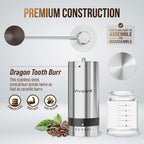 Manual Coffee Grinder, Hand Coffee Grinder with Adjustable Dragon Tooth Stainless Steel Conical Burr, No-Power, Manual Coffee Grinder for Drip Coffee, Espresso, French Press, and More!