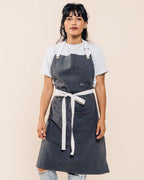 Caldo Linen Kitchen Apron for Cooking- Mens and Womens Linen Bib Apron for Professional Chef, Server, or Barista - Adjustable with Pockets (Slate)