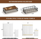 Wican Guest Towel Holder Tray for Bathroom, Ash and Iron Napkins Holder for Powder Room Dinning Table Wooden Basket for Disposable Paper Hand Towels Black and Ash Whitewashed