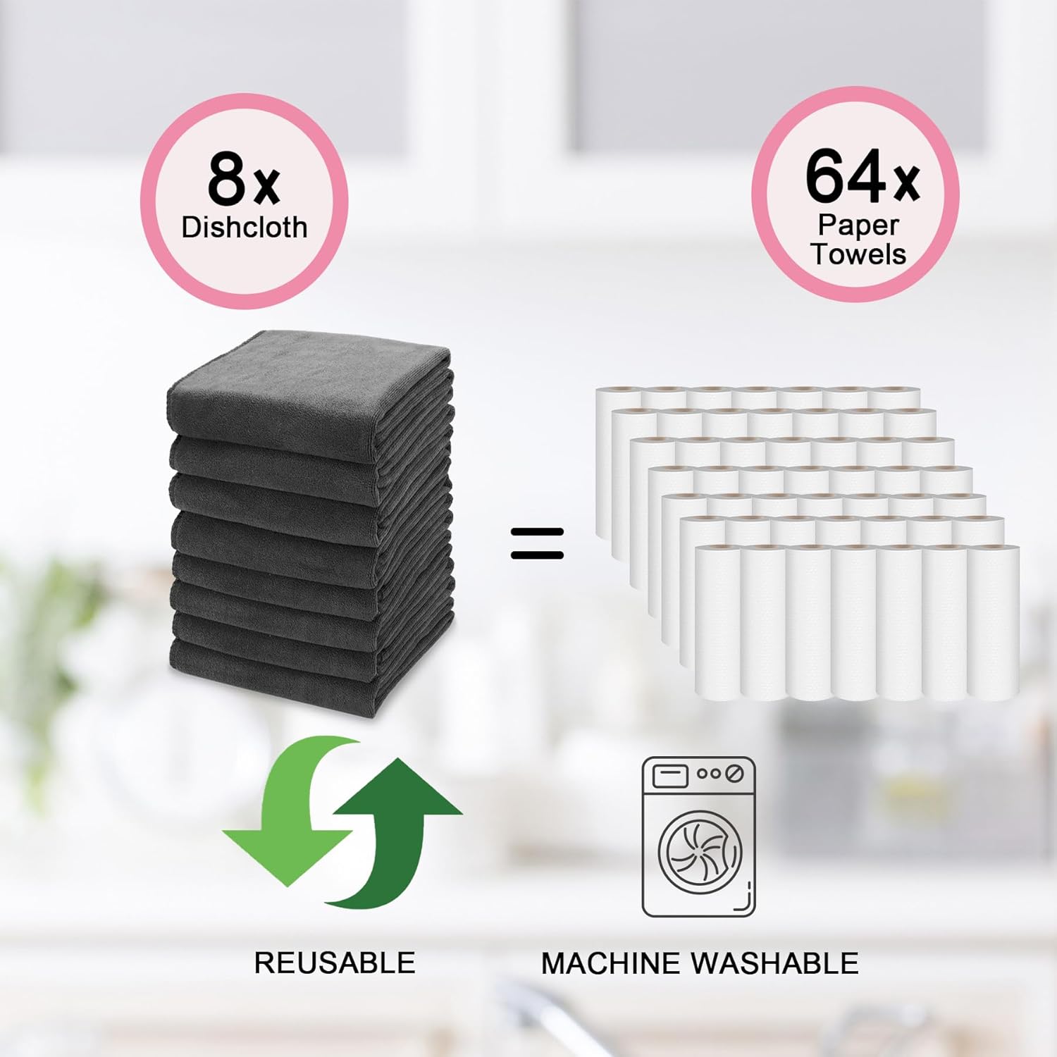 kimteny 13x28 Inches Kitchen Cloth Dish Towels, 400 GSM Premium Dishcloths, Super Absorbent Coral Velvet Microfiber Cleaning Cloths, Fast Drying Rags for Washing Dishes (8 Pack, Dark Grey)