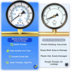 MEANLIN MEASURE 0-15Psi Well Pump Pressure Gauge 1/4" NPT 2" FACE DIAL for Water Oil Air Well Pump Tank Tire Pressure Test Back Mount, with Teflon Tape