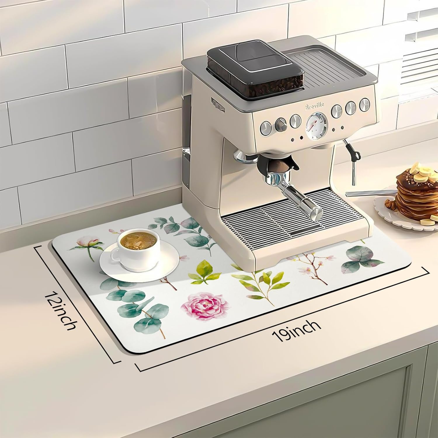 Bloss Dish Drying Mat, 12.2"x19.7" Absorbent Coffee Bar Mat with Waterproof Rubber Back, Fit Under Coffee Maker Machine/Kitchen Counter(Rose)