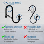 6 S-Shaped Hooks with Anti-Fall System. Anti Drop S-Shaped Hook with Safety Buckle to Prevent Falls. Heavy Duty. (Black, 4in Long (Diameter Rod<1.2in))