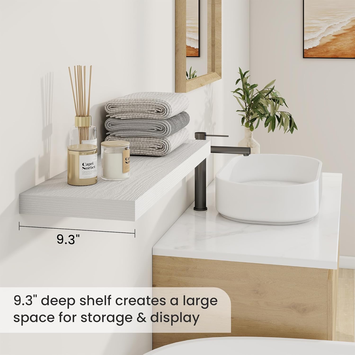 Fun Memories 30 Inch Floating Shelves for Wall, 9 Inch Deep White Rustic Wood Wall Mounted Shelves for Bathroom, Bedroom, Living Room, Set of 2