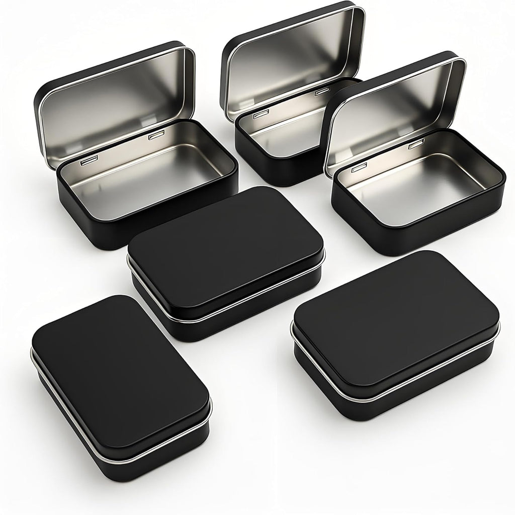 6 Pcs Small Metal Box With Lid -Black Hinged Cookie Jar,Used For Storage, Jewelry,Candy,Tea,Spices,Crafts,Pills,Mini Portable Storage Box,Card Game Storage Box,Black Tin 3.7x2.4x0.8 Inch
