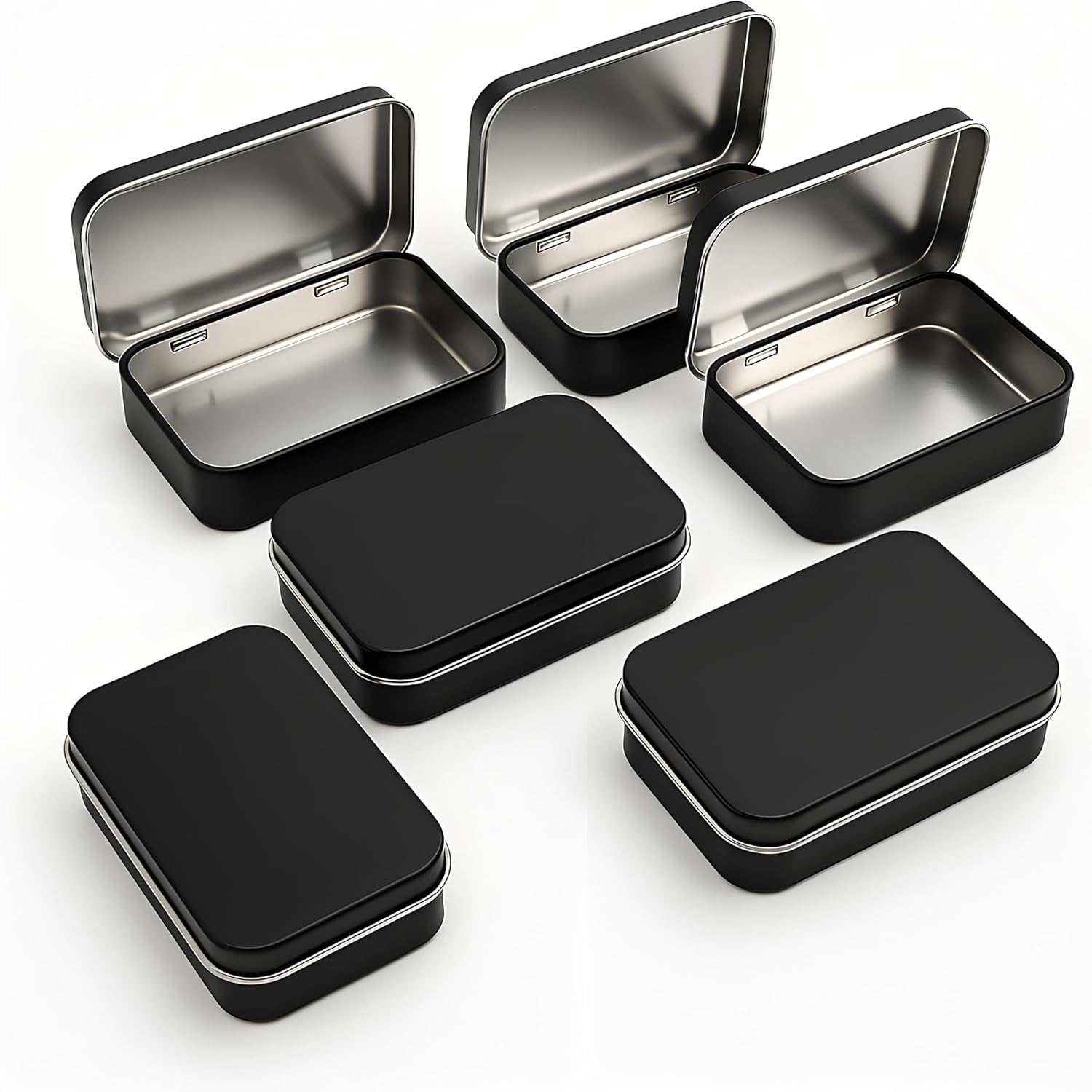 6 Pcs Small Metal Box With Lid -Black Hinged Cookie Jar,Used For Storage, Jewelry,Candy,Tea,Spices,Crafts,Pills,Mini Portable Storage Box,Card Game Storage Box,Black Tin 3.7x2.4x0.8 Inch