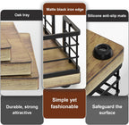 Wican Guest Towel Holder Tray for Bathroom, Oak and Iron Napkins Holder for Powder Room Dinning Table Wooden Basket for Disposable Paper Hand Towels Black and Farmhouse Brown