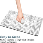 Rnivvi Coffee Mat, 12" x 19" Cute Coffee Bar Mats for Espresso Machine Station Accessories and Organizer, Hide Stain Rubber Backed Absorbent Dish Drying Pad for Kitchen Counter, White Strip